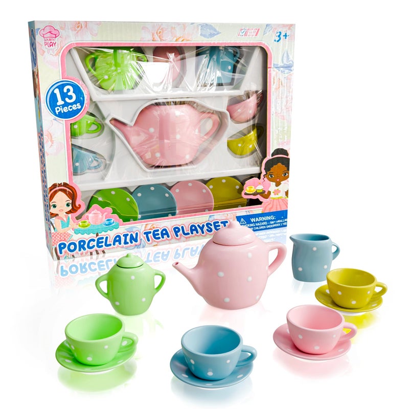 Lollipop Porcelain Tea Set for Little Girls Kids Tea Party Toy with Teacups and Saucers Delightful Girls Tea Set for Ages 412 Charming Porcelain Tea Cups for Childs 13 pcs Teacups Sets - Image 3