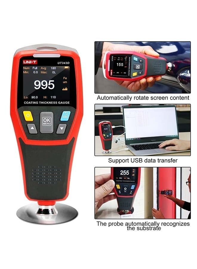 UNI-T UNI-T UT343D Digital Coating Thickness Gauge Meter Tester Range 0 to 1250um with USB Data Function - Image 2