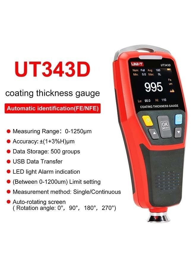 UNI-T UNI-T UT343D Digital Coating Thickness Gauge Meter Tester Range 0 to 1250um with USB Data Function - Image 3