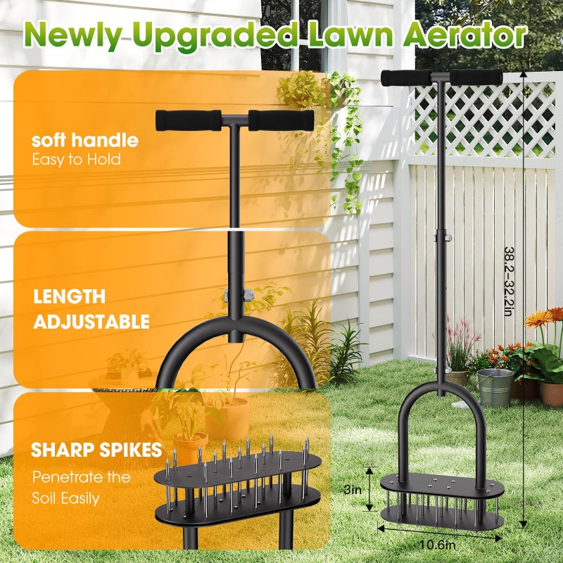 seasky Lawn Aerator, Manual Lawn Aerator Tool with Padded T-Handle, Wide Foot Plate & 15-3 Inch Solid Steel Spikes, Dual-Layer Design for Effortless Aeration in Lawn, Yard and Garden Soil - Image 5
