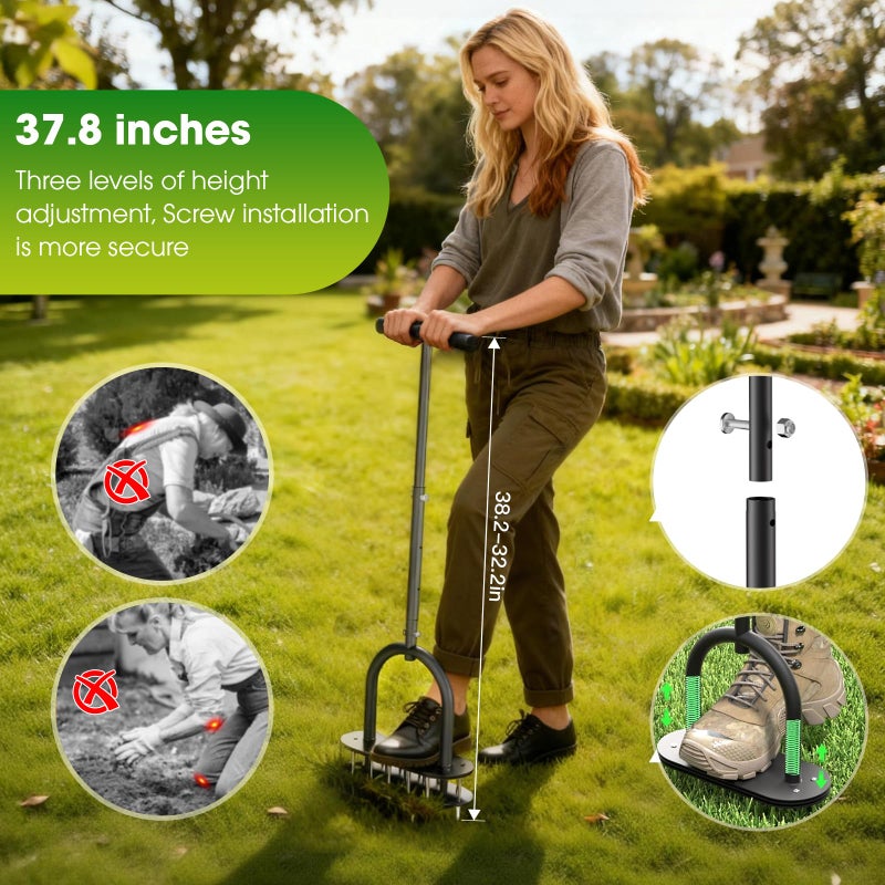 seasky Lawn Aerator, Manual Lawn Aerator Tool with Padded T-Handle, Wide Foot Plate & 15-3 Inch Solid Steel Spikes, Dual-Layer Design for Effortless Aeration in Lawn, Yard and Garden Soil - Image 4