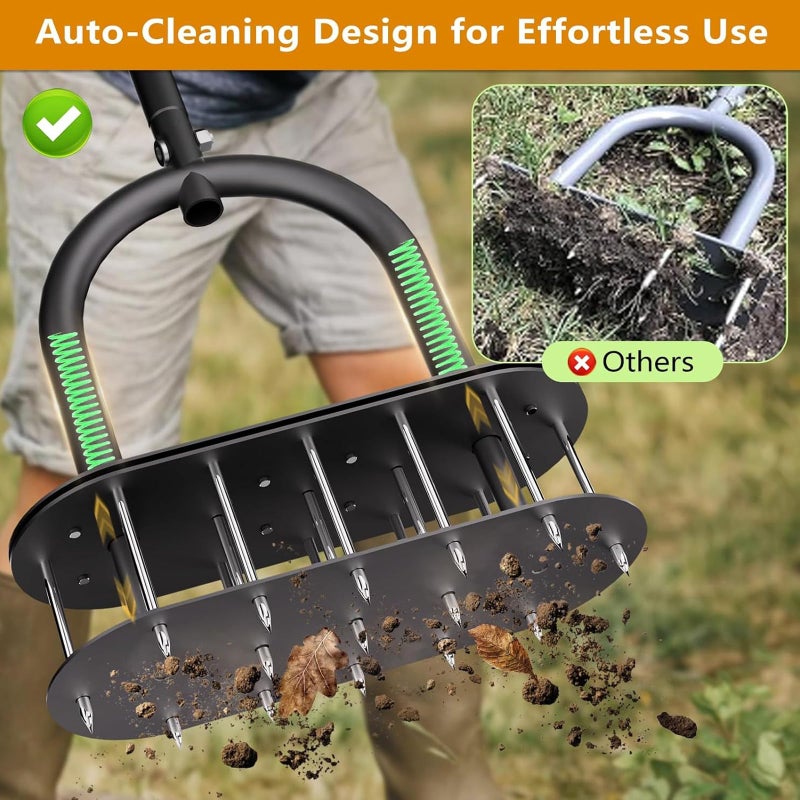 seasky Lawn Aerator, Manual Lawn Aerator Tool with Padded T-Handle, Wide Foot Plate & 15-3 Inch Solid Steel Spikes, Dual-Layer Design for Effortless Aeration in Lawn, Yard and Garden Soil - Image 3