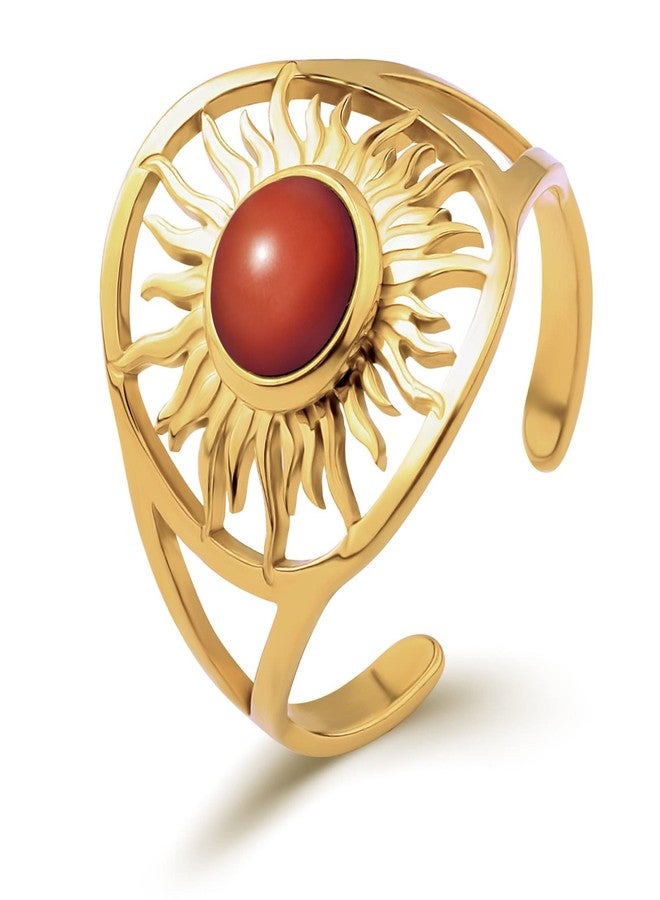 SHUS LIVE North Star Ring for Women, Boho Gold Rings for Women Vintage Knuckle Adjustable Rings, Bohemian Sun Ring Stone Moonstone Meditation Ring, Red Agate Yellow Gold Plated Delicate Rings Women Men - Image 1