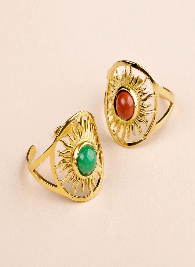 SHUS LIVE North Star Ring for Women, Boho Gold Rings for Women Vintage Knuckle Adjustable Rings, Bohemian Sun Ring Stone Moonstone Meditation Ring, Red Agate Yellow Gold Plated Delicate Rings Women Men - Image 5