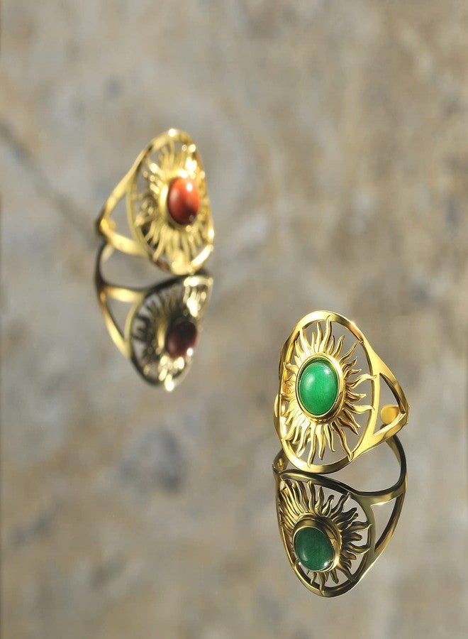 SHUS LIVE North Star Ring for Women, Boho Gold Rings for Women Vintage Knuckle Adjustable Rings, Bohemian Sun Ring Stone Moonstone Meditation Ring, Red Agate Yellow Gold Plated Delicate Rings Women Men - Image 3
