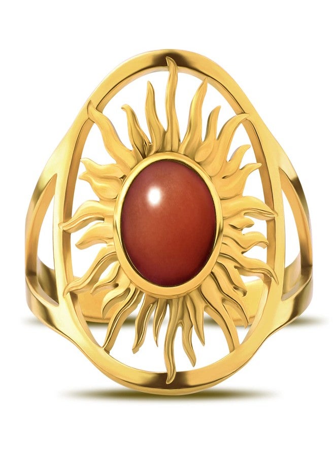 SHUS LIVE North Star Ring for Women, Boho Gold Rings for Women Vintage Knuckle Adjustable Rings, Bohemian Sun Ring Stone Moonstone Meditation Ring, Red Agate Yellow Gold Plated Delicate Rings Women Men - Image 2