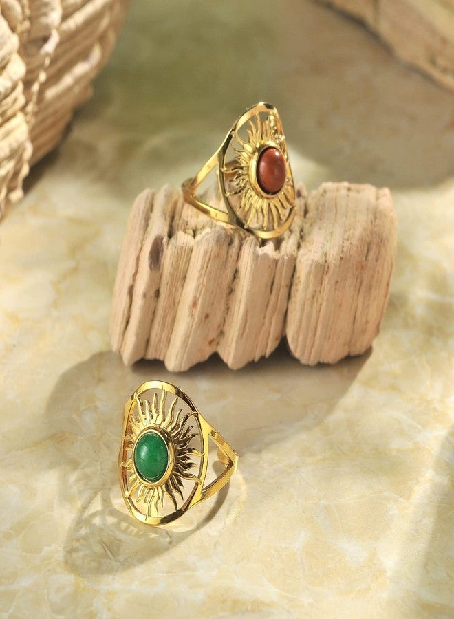SHUS LIVE North Star Ring for Women, Boho Gold Rings for Women Vintage Knuckle Adjustable Rings, Bohemian Sun Ring Stone Moonstone Meditation Ring, Red Agate Yellow Gold Plated Delicate Rings Women Men - Image 4