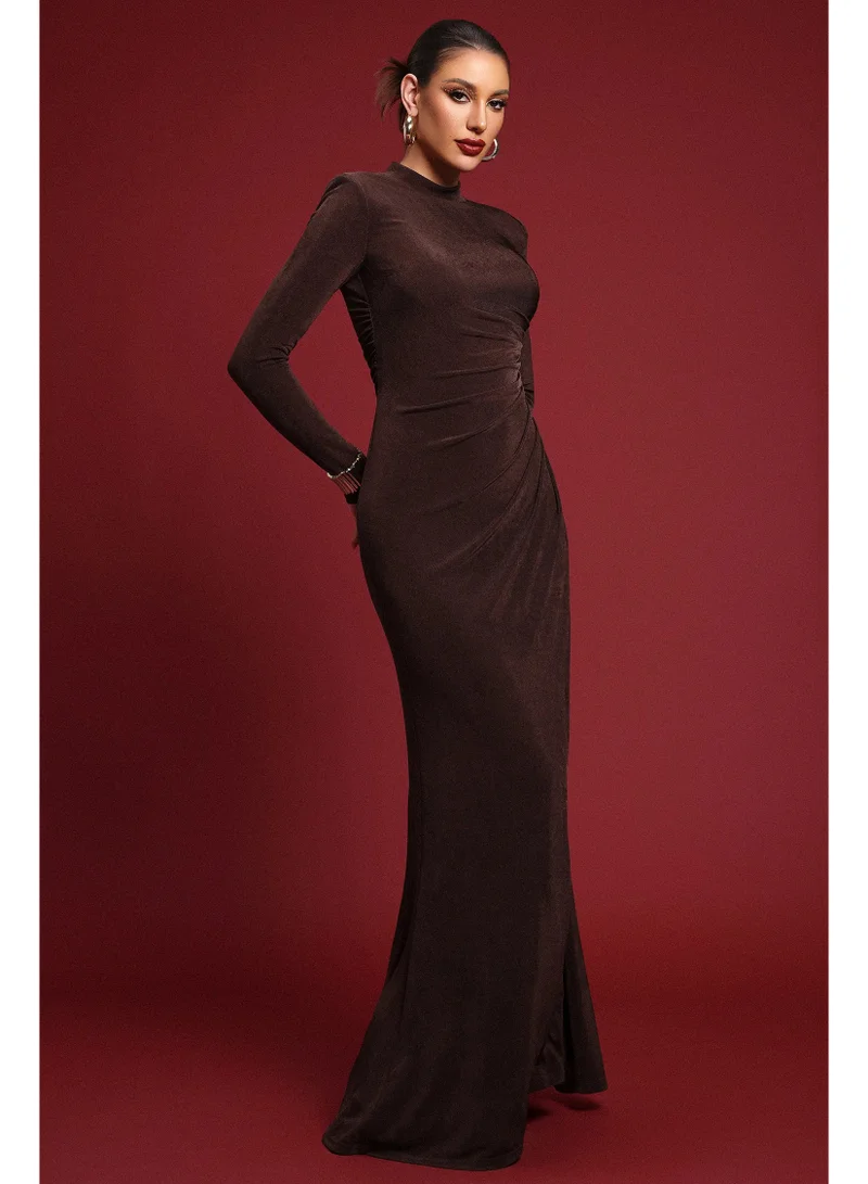 Bella Barnett Ivy Elegant Contour Long Sleeve Gathered Knit Maxi Dress