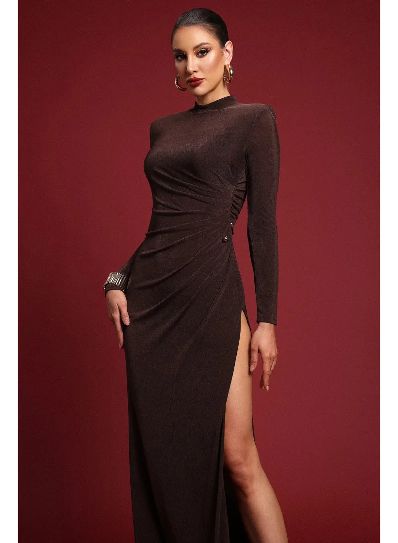 Bella Barnett Ivy Elegant Contour Long Sleeve Gathered Knit Maxi Dress