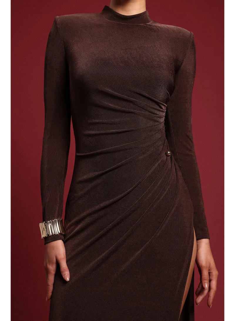 Bella Barnett Ivy Elegant Contour Long Sleeve Gathered Knit Maxi Dress
