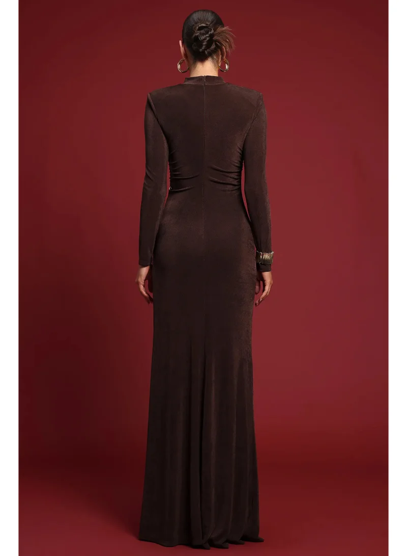 Bella Barnett Ivy Elegant Contour Long Sleeve Gathered Knit Maxi Dress