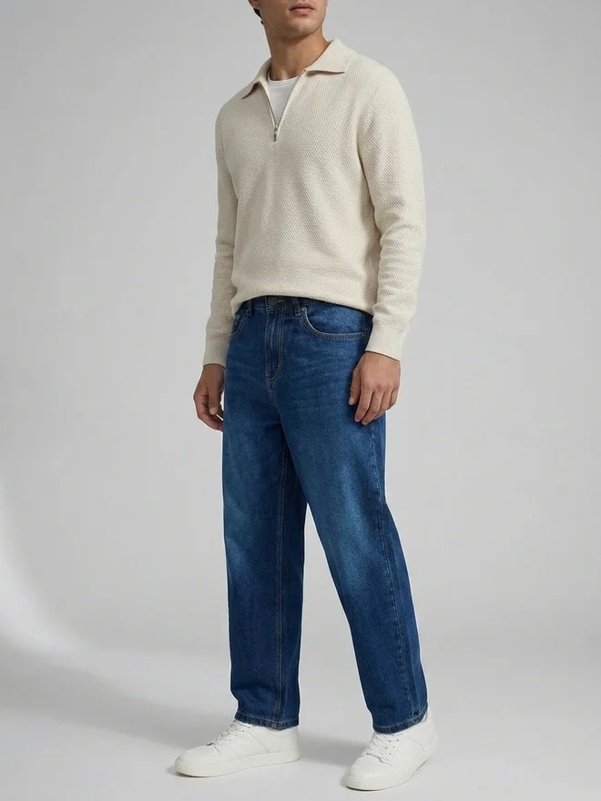 Styli Blue Men Blue Relaxed Fit Acid wash Jeans for Men | Best Price UAE
