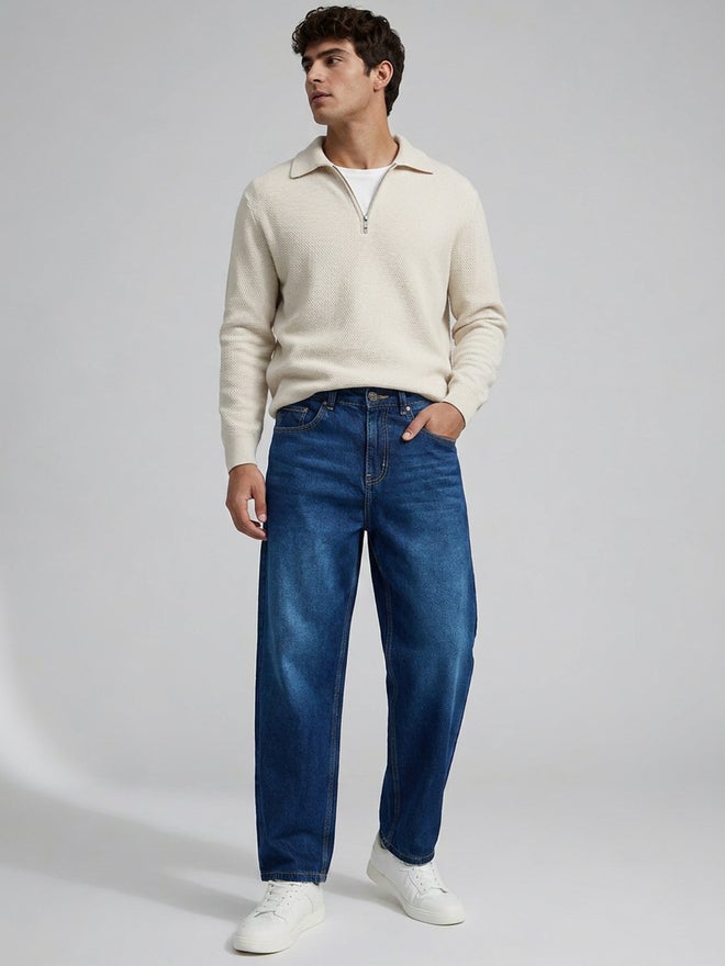 Styli Men Blue Relaxed Fit Acid wash Jeans - Image 1