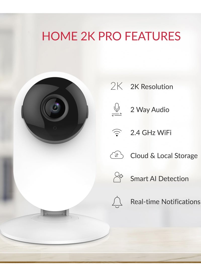 2K Indoor Security Camera, 2.4GHz WiFi, Smart Detection for People, Vehicles, and Pets, Mobile App for Baby and Dog Monitoring, Works with Alexa and Google Assistant. - Image 1