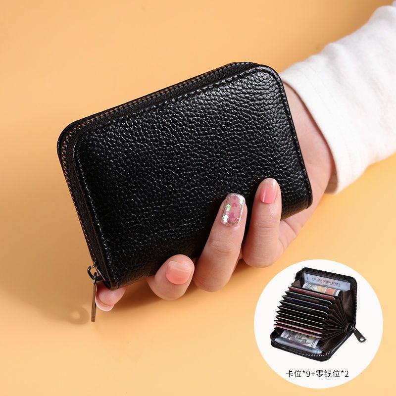 New Zipper Card Bag Niche Womens Drivers License Card Case Multi-Card Slot Large Capacity Small Bag Mini Thin Coin Purse Black 9 card [30% selection]]