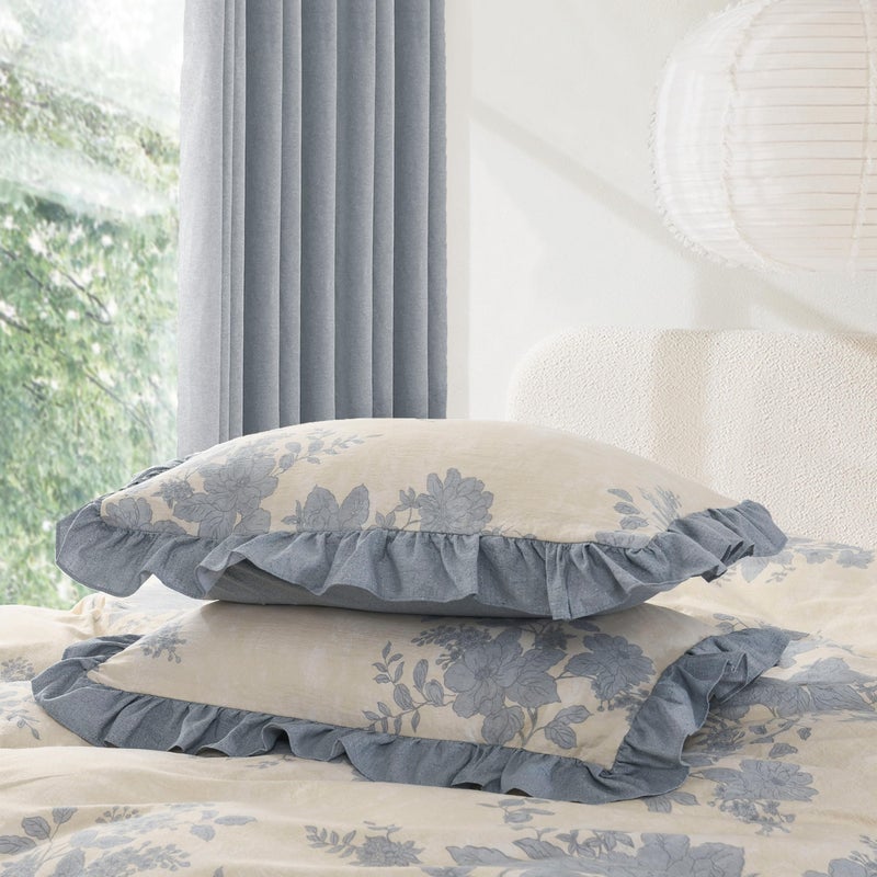 Oli Anderson 5 Piece Floral Comforter Set, Vintage Botanical Print Bedding Set, Farmhouse Lightweight Cottagecore Bed in a Bag with 1 Ruffle Flowers Comforter, 2 Pillowcases, 2 Pillows (Blue, Queen) - Image 5