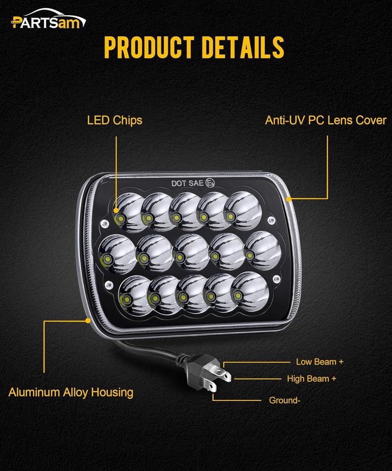 Partsam 2PCS H6054 LED Headlights 7x6 5x7 Headlamp Anti-glare Hi/Low Sealed Beam Lights Compatible with Cherokee XJ Wrangler YJ etc - Image 5