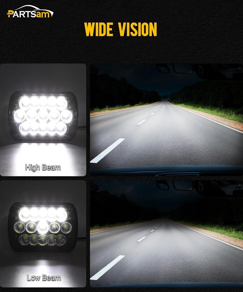 Partsam 2PCS H6054 LED Headlights 7x6 5x7 Headlamp Anti-glare Hi/Low Sealed Beam Lights Compatible with Cherokee XJ Wrangler YJ etc - Image 4