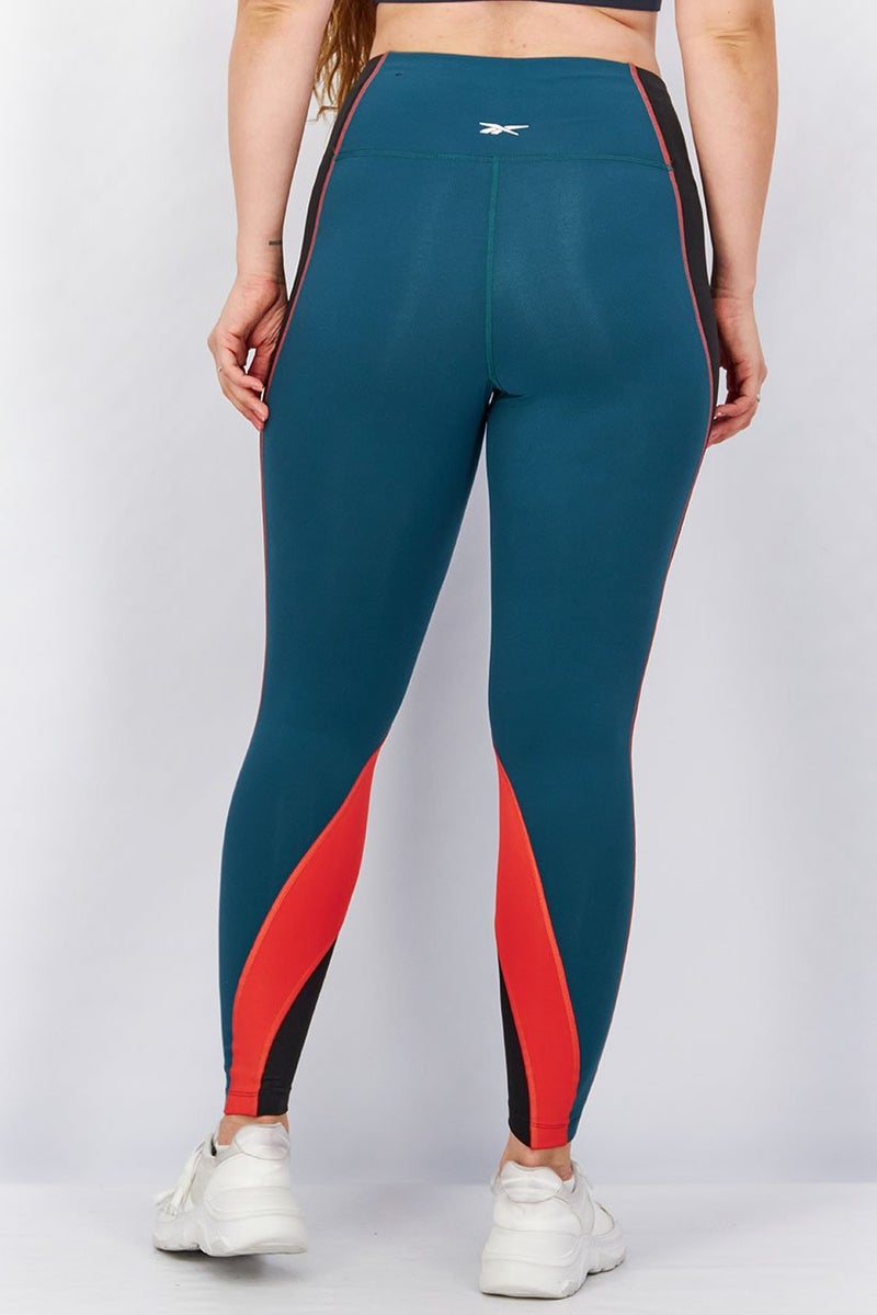 Reebok Women Sport Fit Training Lux High,Rise Color,block Leggings, Teal Green - Image 3