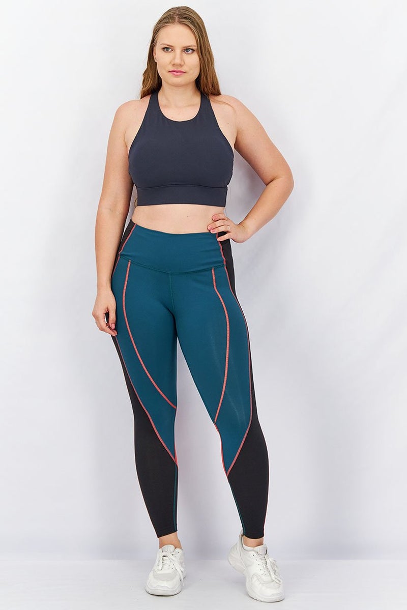 Reebok Women Sport Fit Training Lux High,Rise Color,block Leggings, Teal Green - Image 2