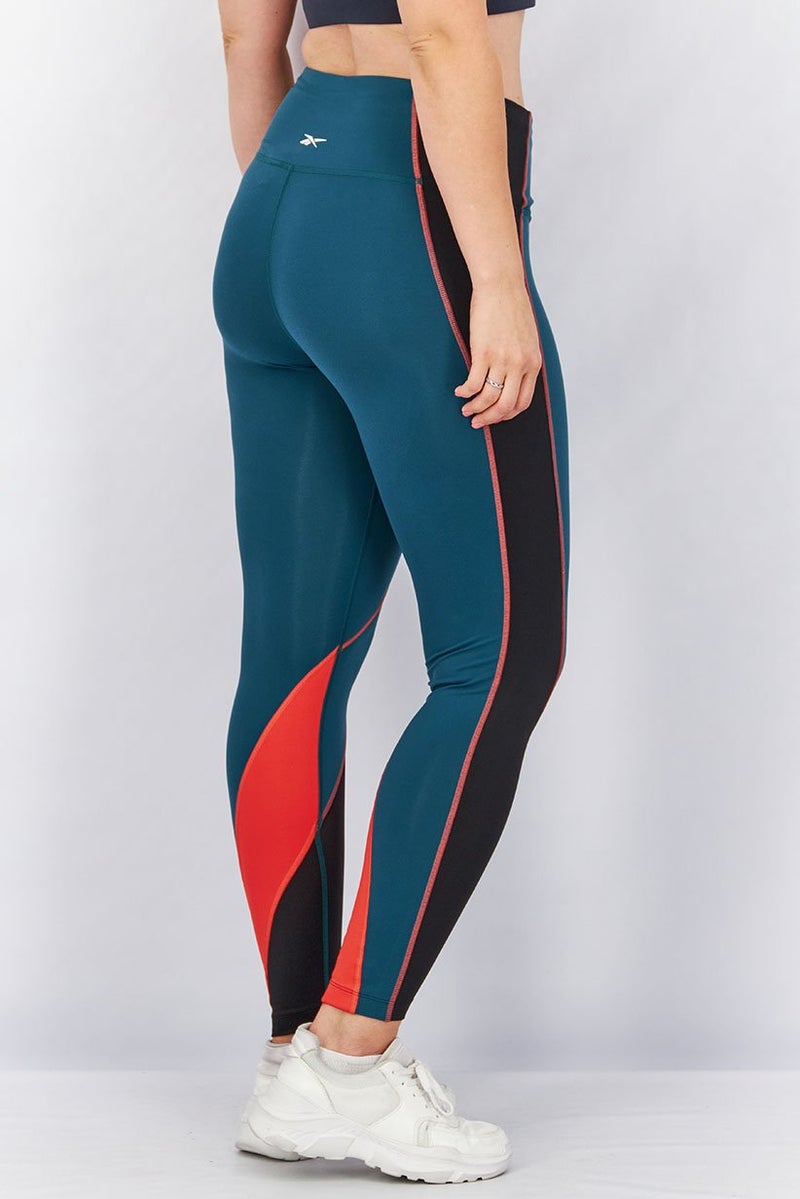 Reebok Women Sport Fit Training Lux High,Rise Color,block Leggings, Teal Green - Image 4
