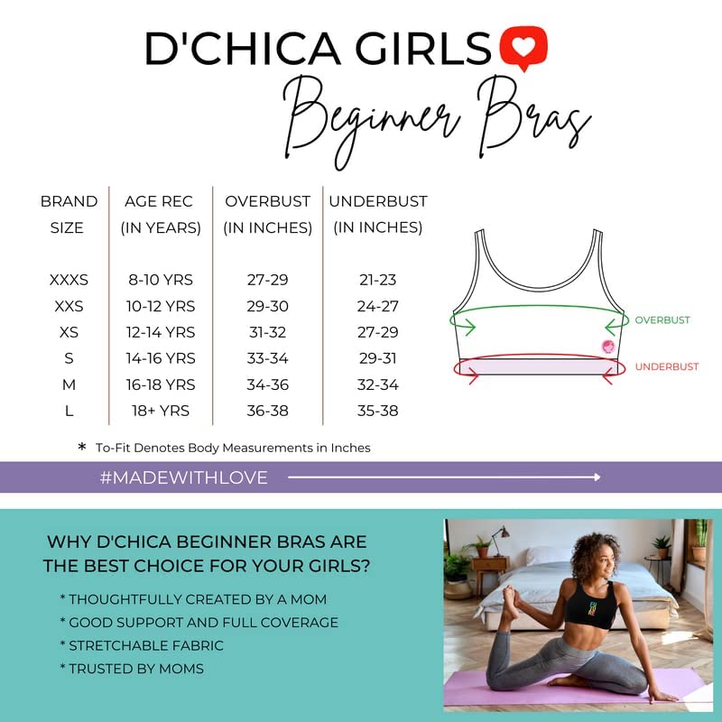 DChica Essentials Sports Bra for Girls, Cotton Non Padded Beginners Bra, Non-Wired Teenager Bras for Gym, Workout, Yoga Slip-on Double Layered Full Coverage Bra- Pack of 4 - Image 2