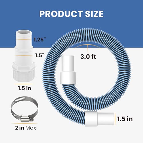 Pokin 15 Inches Pool Hoses for Above Ground Pools112 Diameter Pool Pump Replacement Hose2 Pack 3 Feet Vacuum Hose Universal 12515 Inch Combo Hose Adapter with Clamps and Tape - Image 3