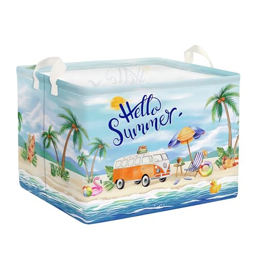 Clastyle Blue Beach Camping Picnic Basket Tropical Tree Caravans Shower Gift Storage Basket Outdoor Pool Seaside Towel Blanket Clothes Toy Bin - Image 1