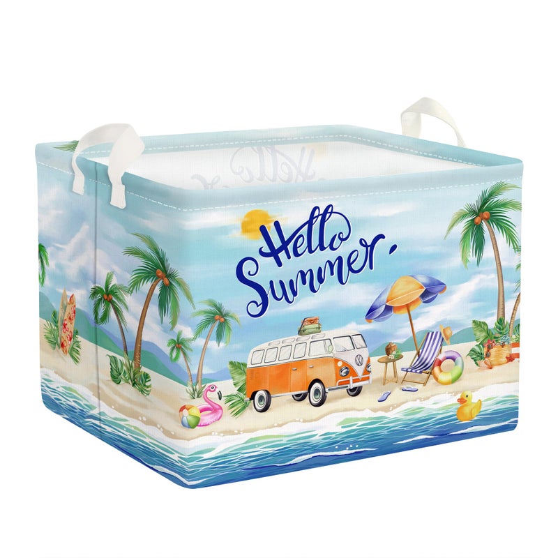 Clastyle Blue Beach Camping Picnic Basket Tropical Tree Caravans Shower Gift Storage Basket Outdoor Pool Seaside Towel Blanket Clothes Toy Bin - Image 2