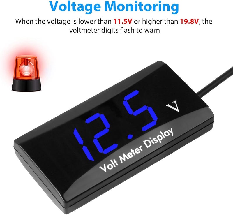 Linkstyle DC 12V Car Digital Voltmeter Gauge, Waterproof LED Display Motorcycle Voltmeter Power Energy Volt Meter Gauge for Trailer Camper Boat Marine Vehicle Caravan Car Battery Voltage Monitor (Blue) - Image 2
