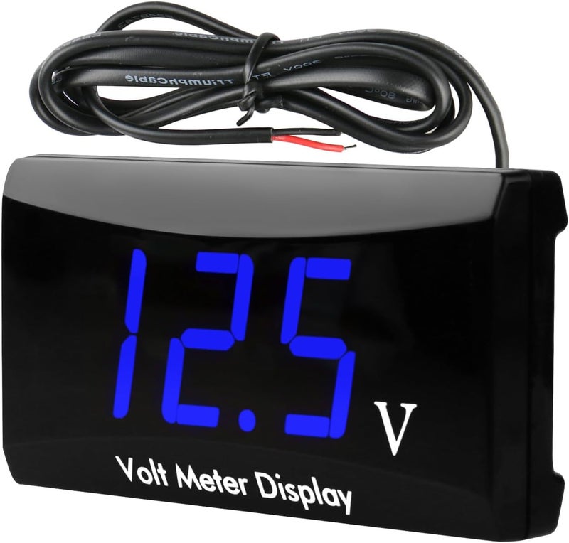 Linkstyle DC 12V Car Digital Voltmeter Gauge, Waterproof LED Display Motorcycle Voltmeter Power Energy Volt Meter Gauge for Trailer Camper Boat Marine Vehicle Caravan Car Battery Voltage Monitor (Blue) - Image 1