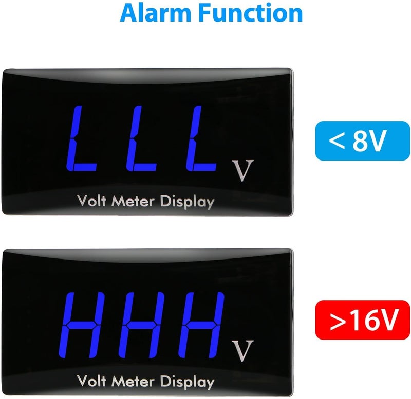 Linkstyle DC 12V Car Digital Voltmeter Gauge, Waterproof LED Display Motorcycle Voltmeter Power Energy Volt Meter Gauge for Trailer Camper Boat Marine Vehicle Caravan Car Battery Voltage Monitor (Blue) - Image 3