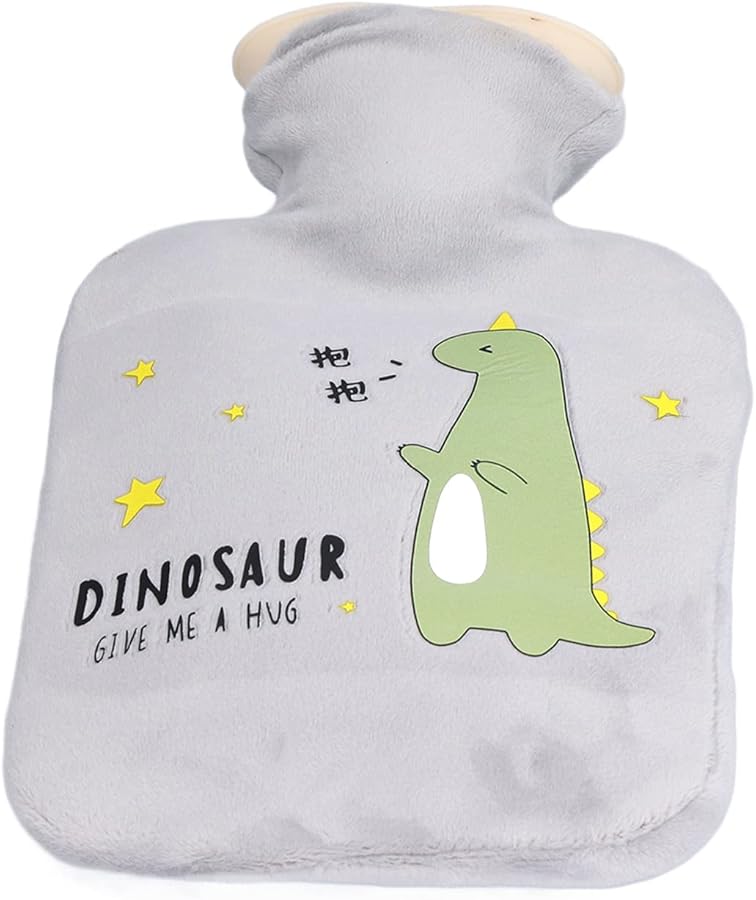 Dinosaur Cartoon Hot Water Bottle 500ml Leak Proof For Muscle Soreness Gray - Image 3
