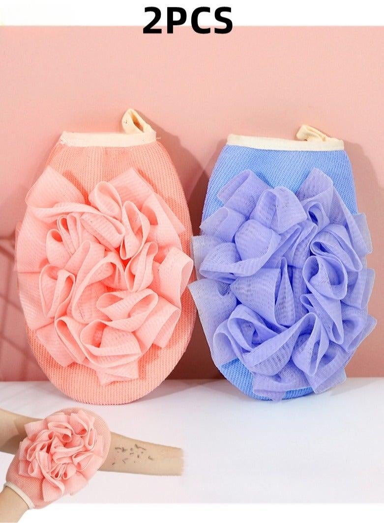 2Pcs Exfoliating Glove with Loofah Sponge，2 In 1 Double Sided Bath Sponge，Exfoliating Bath Gloves Loofah Exfoliating Body Scrubber Bath Sponges for Shower Women/Men Exfoliating Gloves for Body Dead Skin Shower Sponge - Image 1