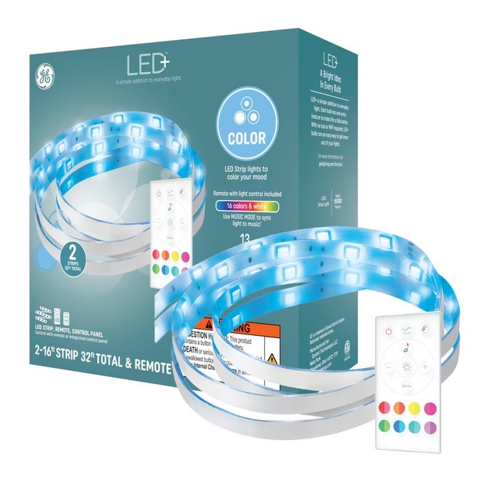GE LED COLOR CHANGING LED LIGHT STRIP WITH REMOTE 13W MUSIC SYNCING STRIP LIGHT 32FT