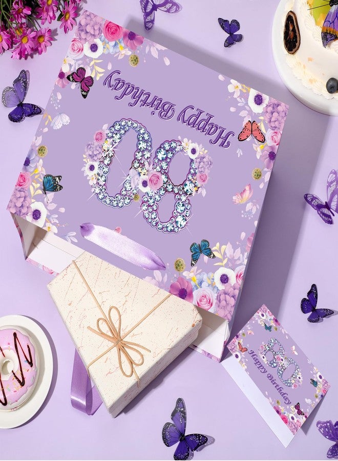 Wayyogh Large 80th Birthday Gift Bag for Women Fancy Purple Flower&Butterfly Happy Birthday Bags with 80th Birthdays Card Purple Tissue Wrapping Paper Bag for Mom Women 80 Years Old Birthdays Party Decoration - Image 5