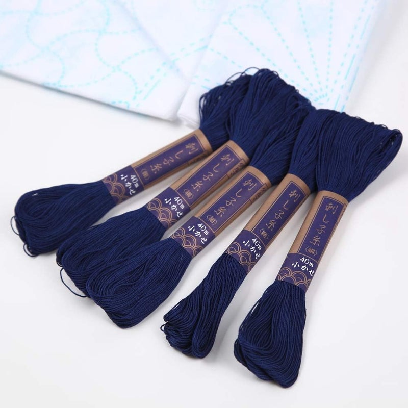 DARUMA Sashiko kit, Yokota Sashiko Thread and Template Yume Fukin with Original English Manual, Fabric, Japanese Textile (Navy Thread/White Dishcloth 2) - Image 5