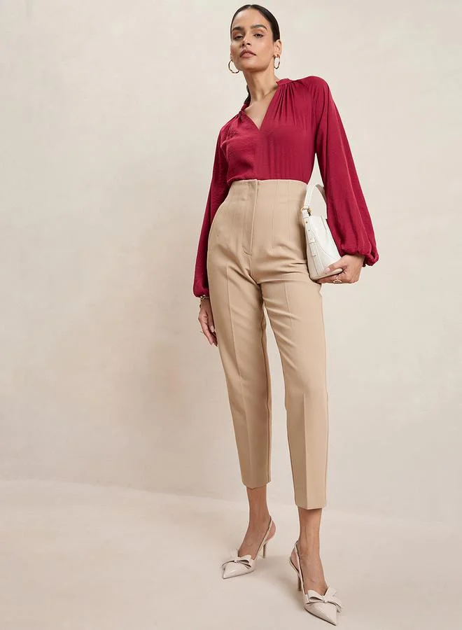 Femmella Femmella Crinkled Satin V Neck Blouse