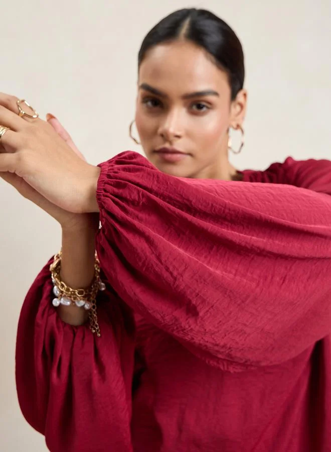 Femmella Femmella Crinkled Satin V Neck Blouse