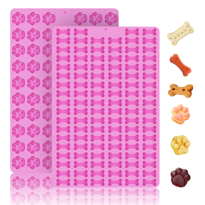 2 PCS Mini Silicone Molds 106 Cavity Dog Bone  69 Cavity Paw Mold for Baking Biscuits Cookies Candy Chocolate Jelly Pet Dog Treats