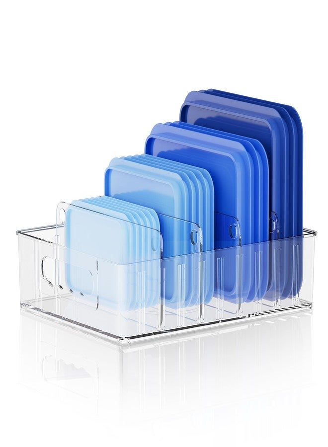 LYNG Lid Organizers Inside Cabinet, Clear Plastic Storage Lid Organizer With 4 Adjustable Dividers, Food Container Lid Organizer For Kitchen Pantry - Image 1