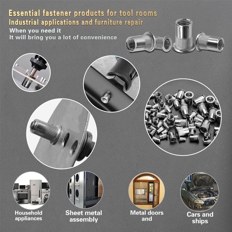 AskWay ASE Stainless Steel Rivet Nut Tool Kit, 500PCS (1/4-20,10-24,8-32,6-32) inch Rivet Nut, Suitable for Furniture, Decoration, Automotive, Marine and Industrial Applications - Image 5
