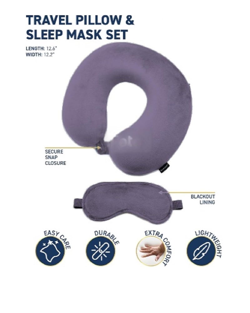PumPum Microfiber Travel Pillow with Eye Mask, Soft Neck Support Pillow for Airplane, Car, Train & Office ,Compact & Lightweight Travel Essentials Set for Men & Women,Grey - Image 2