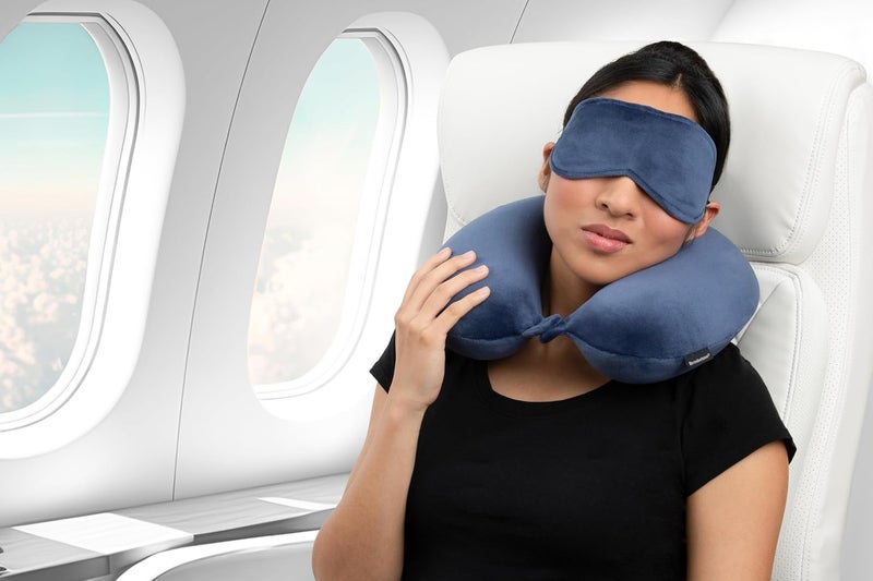 PumPum Microfiber Travel Pillow with Eye Mask, Soft Neck Support Pillow for Airplane, Car, Train & Office ,Compact & Lightweight Travel Essentials Set for Men & Women,Grey - Image 4