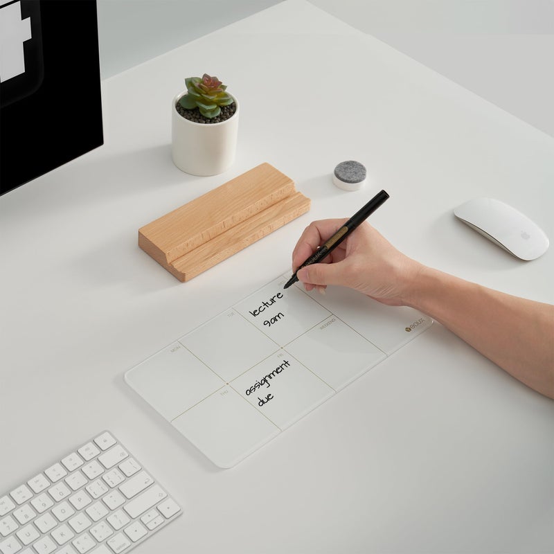 YEOUX Desktop Glass Weekly Planner Whiteboard with Detachable Wood Stand,Small Portable Dry Erase Calendar to Do List White Board 12x6 for Office, Home, Schools, Marker&Eraser Included, Yeoux - Image 2