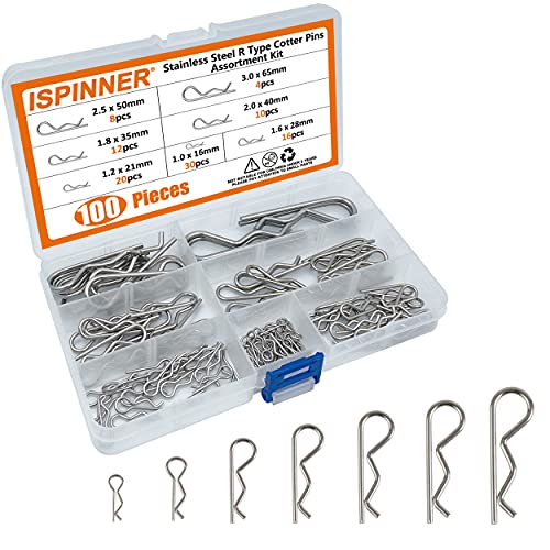 ISPINNER 100pcs 304 Stainless Steel Cotter Pins Assortment Kit, 7 Sizes R Clips for Hitch Pin Lock Systems - Image 1