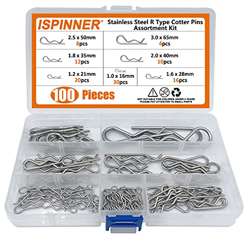 ISPINNER 100pcs 304 Stainless Steel Cotter Pins Assortment Kit, 7 Sizes R Clips for Hitch Pin Lock Systems - Image 3