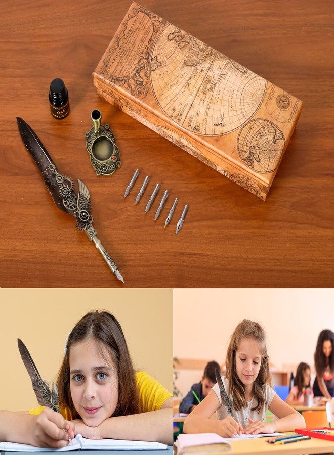 Aifeiter طقم أقلام Aifeiter Feather، قلم حبر للكتابة بخط اليد، هدية مثالية لمحبي الكتابة اليدوية، قلم فاخر بتصميم كلاسيكي - رمادي - Image 3