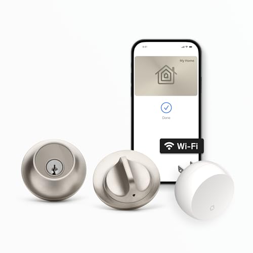 Level Lock+ WiFi Deadbolt Smart Lock - World's Smallest Smart Lock Plus Apple Home Key - Lock/Unlock Anywhere - Level App for iOS & Android - Works with Apple Home, Alexa, GoogleHome (Satin Nickel) - Image 1