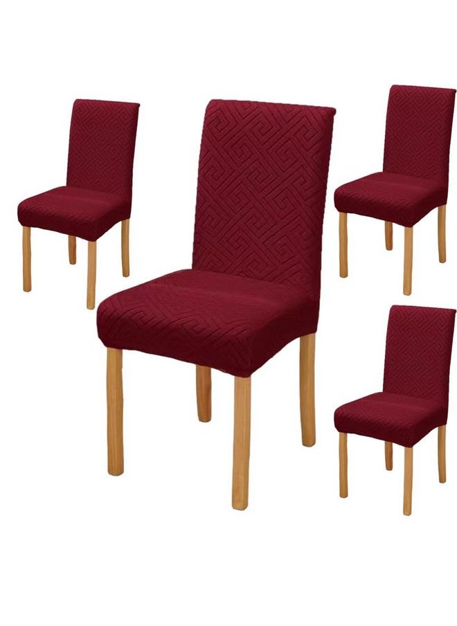 Styleys Styleys Elastic Chair Cover Stretch Removable Washable Jacquard Dining Chair Cover Protector Seat Slipcover (Pack of 4, Red, JCMC16)  - Image 1